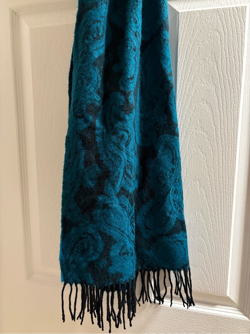 Teal and Black Floral Fringe Scarf
